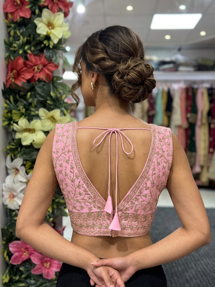 Silk Embroidery V-Neck Blouse