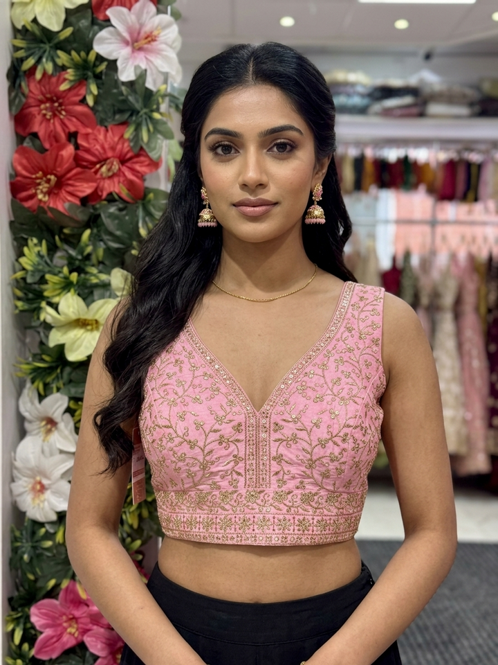 Silk Embroidery V-Neck Blouse