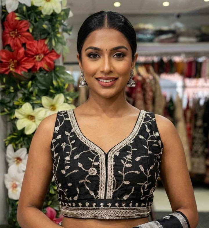 Embroidered Crush Silk Blouse