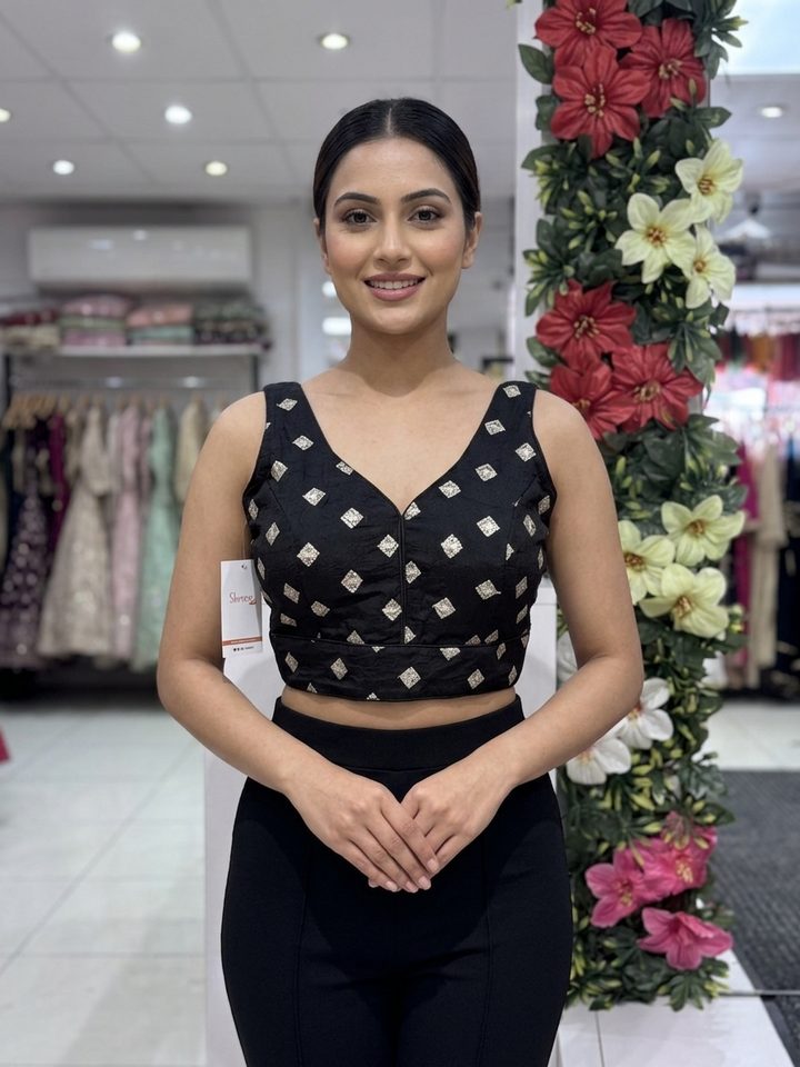 Embroidered Crush Silk Blouse