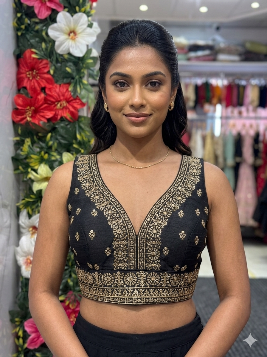Silk Sequin Blouse V-Neck – Adjustable Fit