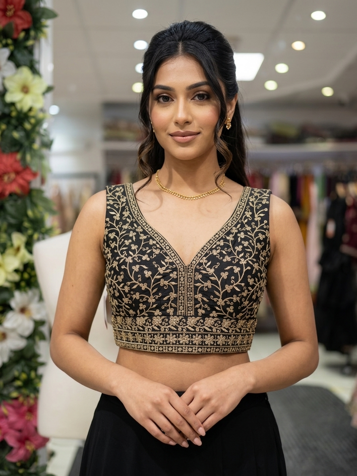Silk Embroidery V-Neck Blouse