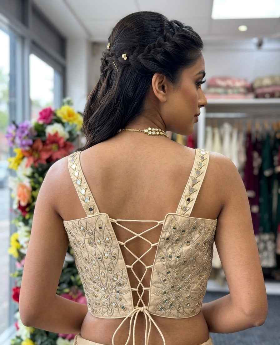 Designer Mirror Work Blouse Sleeveless