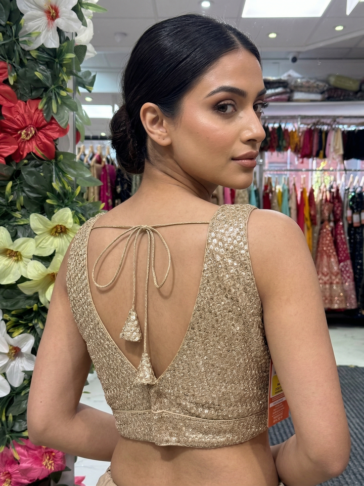 Soft Sequin Blouse 38 in Gold – back view – Shree Leicester