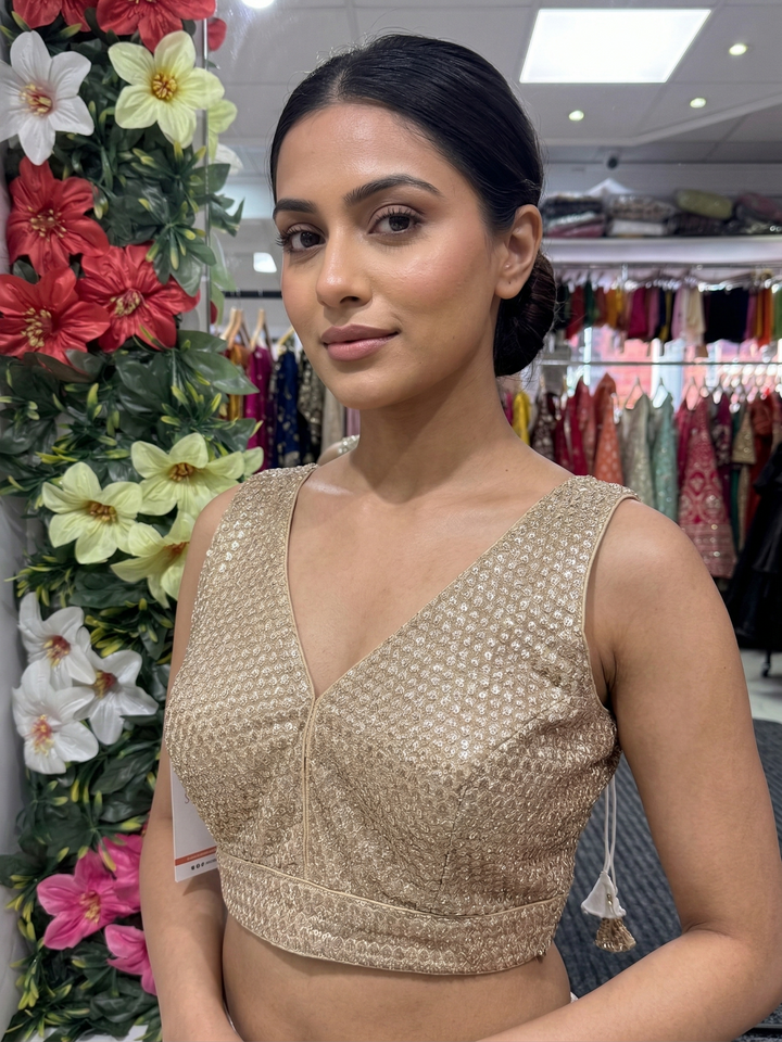 Soft Sequin Blouse 38 in Gold – front view – Shree Leicester