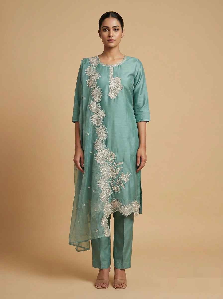 Roman Silk Handwork Kurti Set