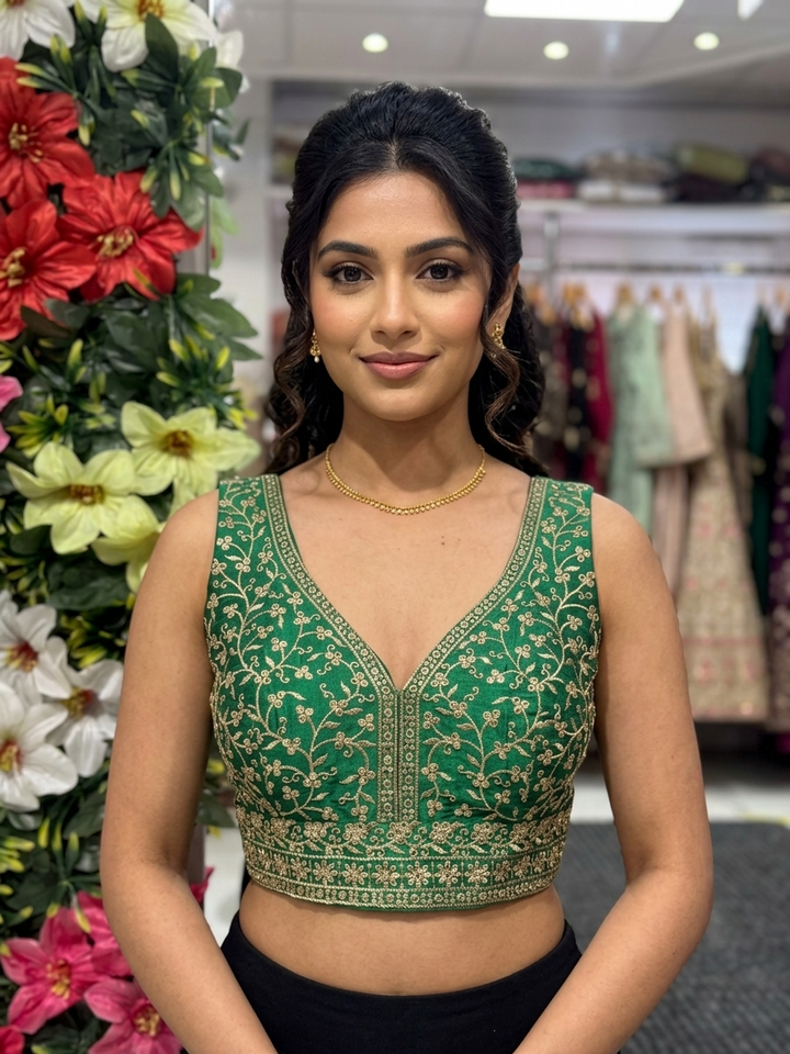 Silk Embroidery V-Neck Blouse