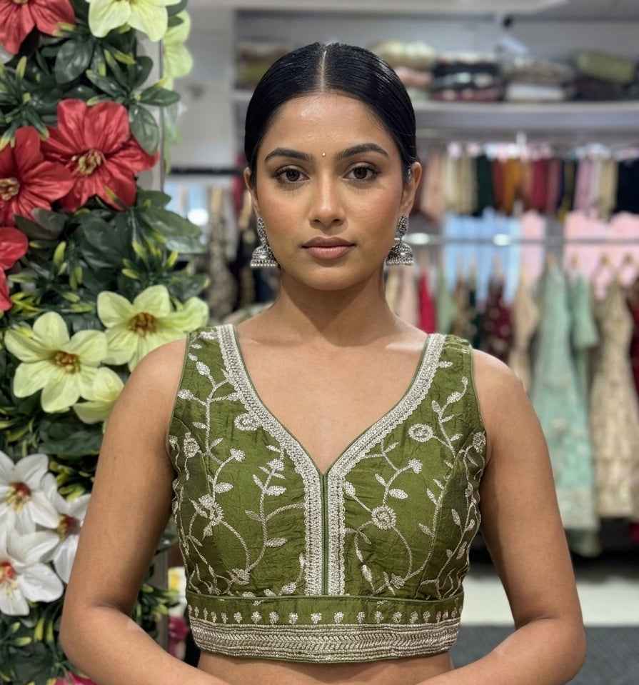 Embroidered Crush Silk Blouse