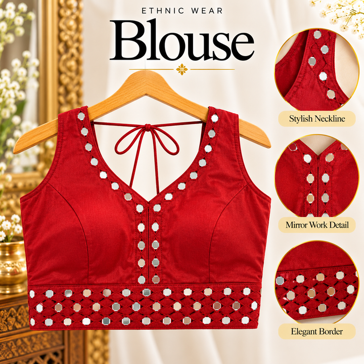 Rust orange mirror work Navratri blouse with tie-up back – Shree, Leicester