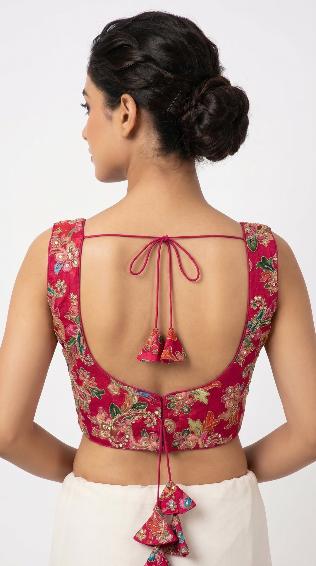 Fendi Silk Floral Sequin Blouse in Hot Pink – open back dori detail – Shree Leicester