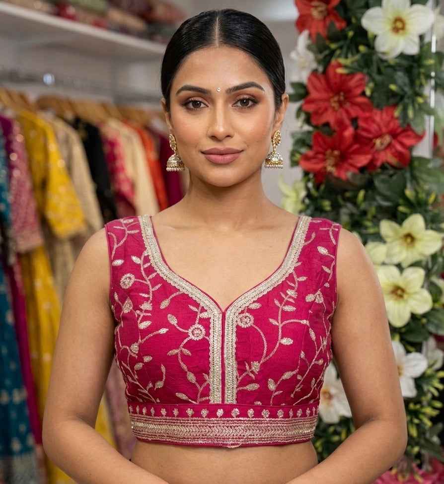 Embroidered Crush Silk Blouse