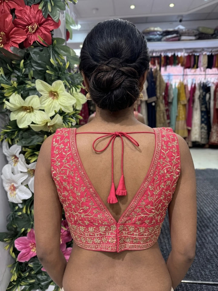 Silk Embroidery V-Neck Blouse