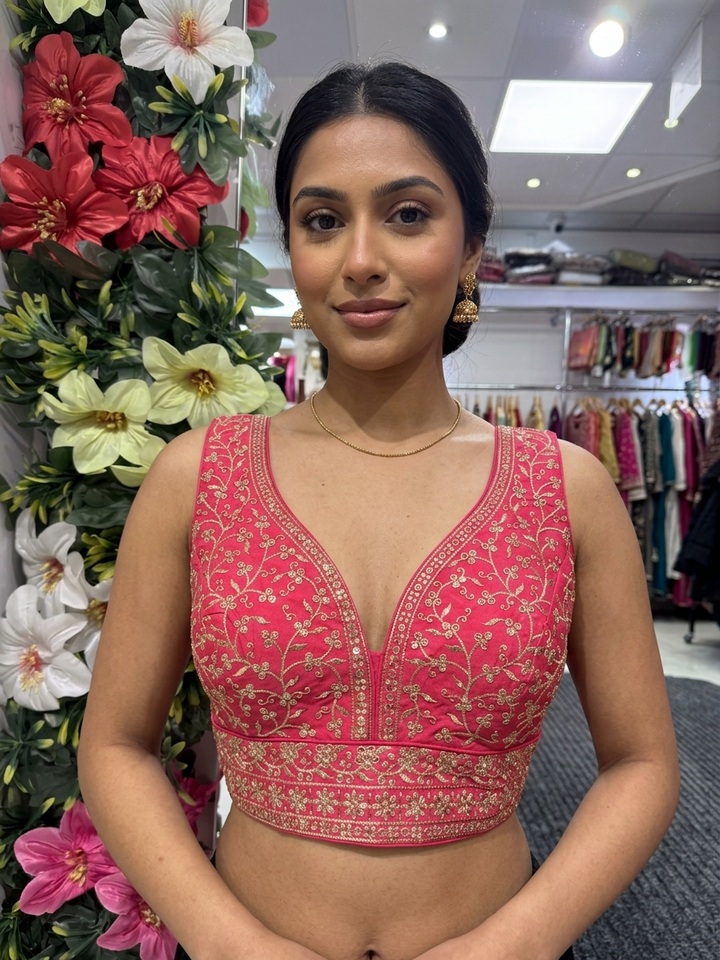 Silk Embroidery V-Neck Blouse