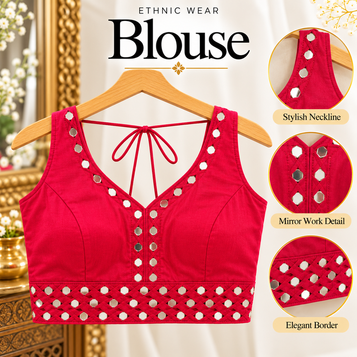 Hot pink mirror work Navratri blouse with mirror waist border – Shree, Leicester
