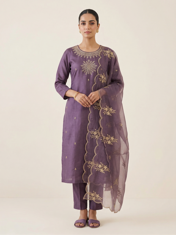 Roman Silk Sequin Kurti Set