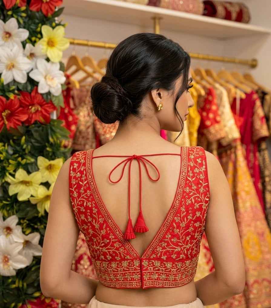 Silk Embroidery V-Neck Blouse