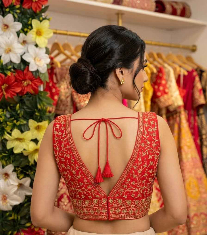 Silk Embroidery V-Neck Blouse