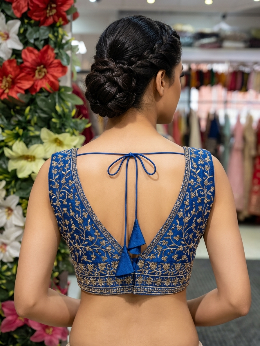 Silk Embroidery V-Neck Blouse