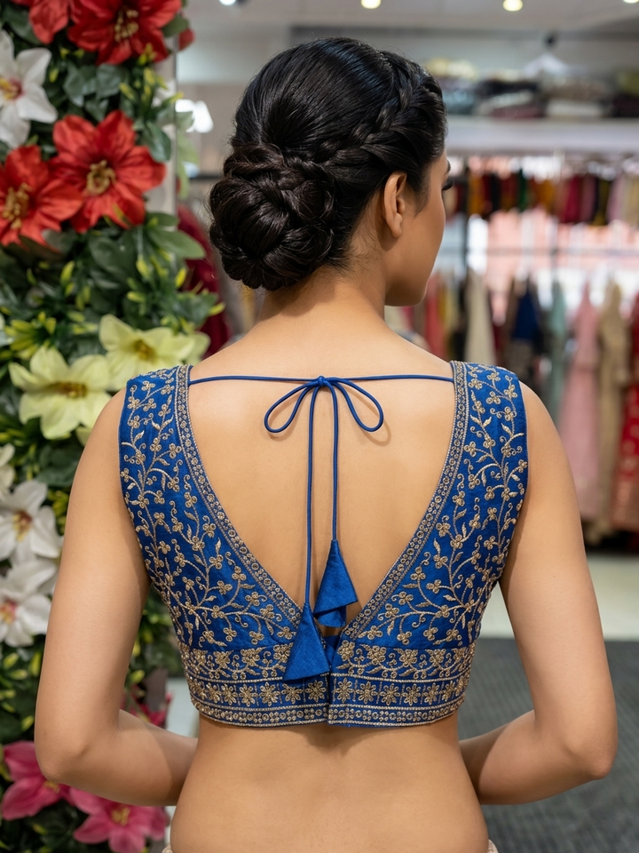 Silk Embroidery V-Neck Blouse