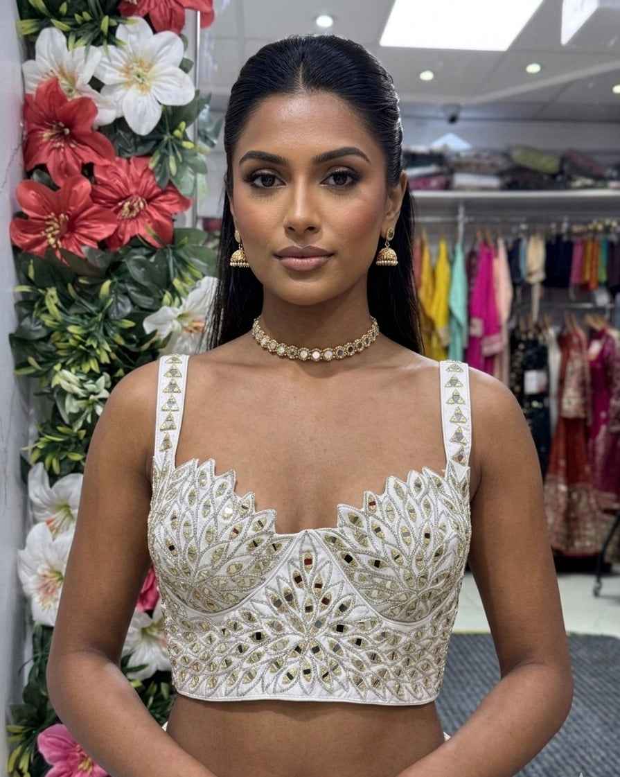 Designer Mirror Work Blouse for Women - Sleeveless Elegance