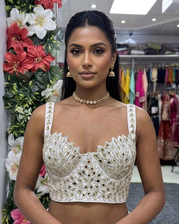 Designer Mirror Work Blouse for Women - Sleeveless Elegance