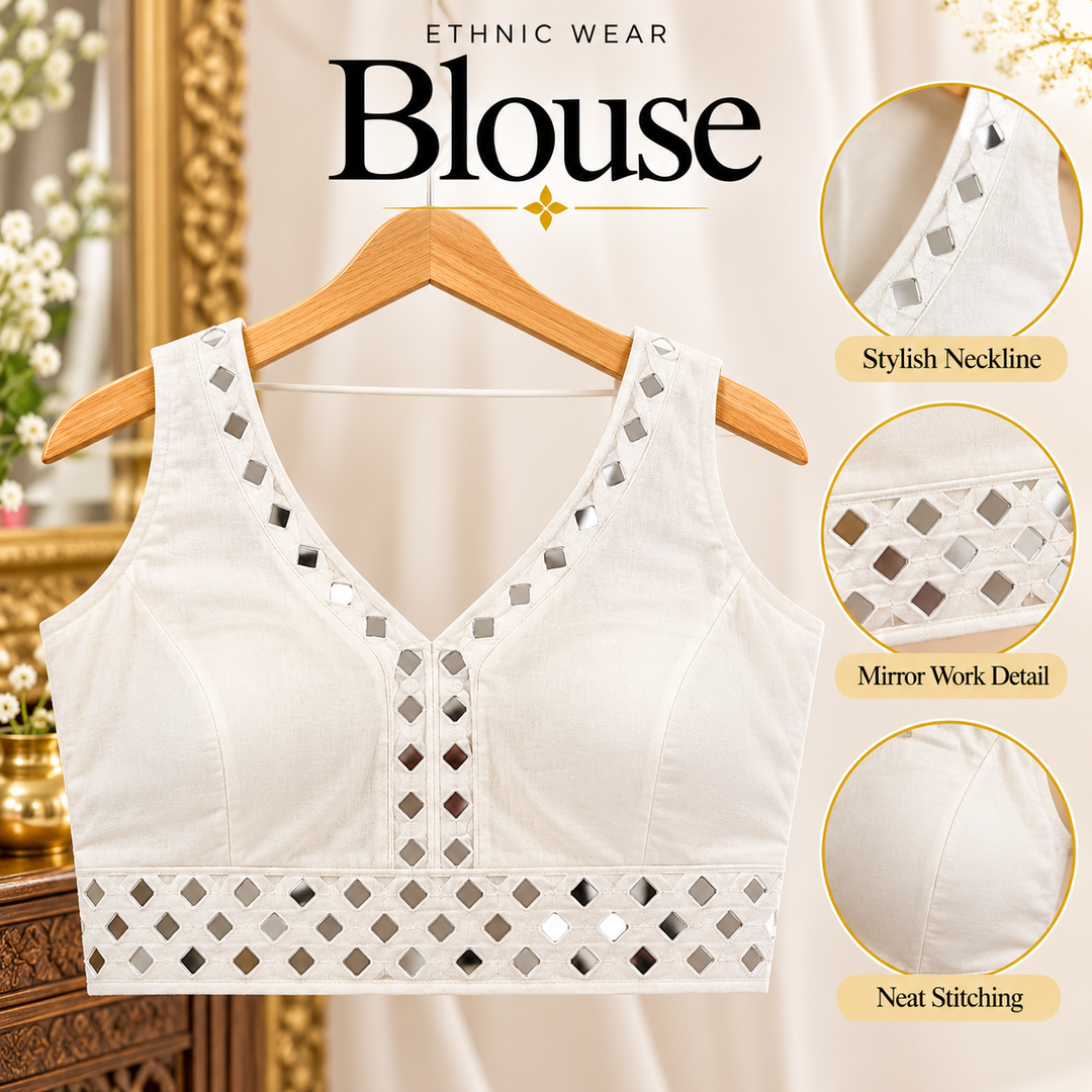 White mirror work Navratri blouse with diamond mirror detailing – Shree, Leicester
