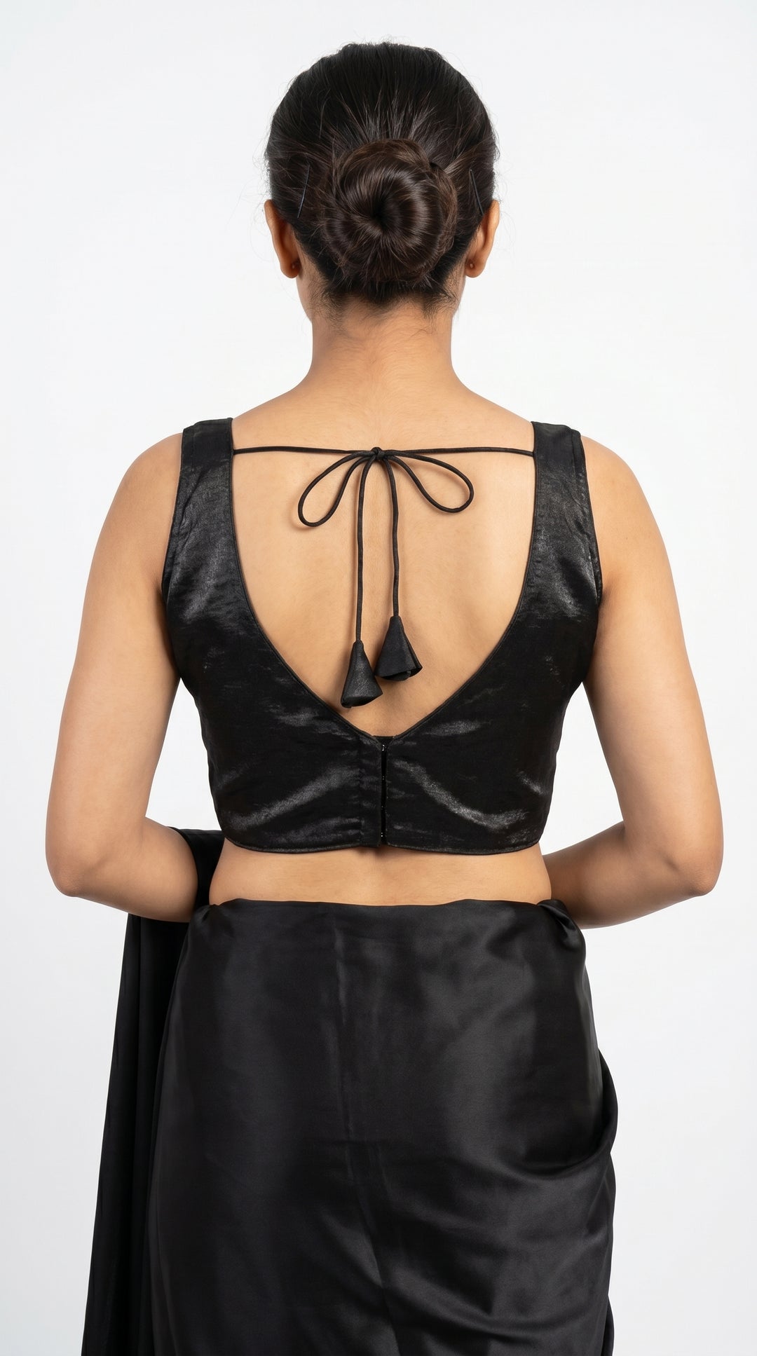 Fendi Silk Plain V-Neck Blouse in Black – V-back with dori – Shree Leicester