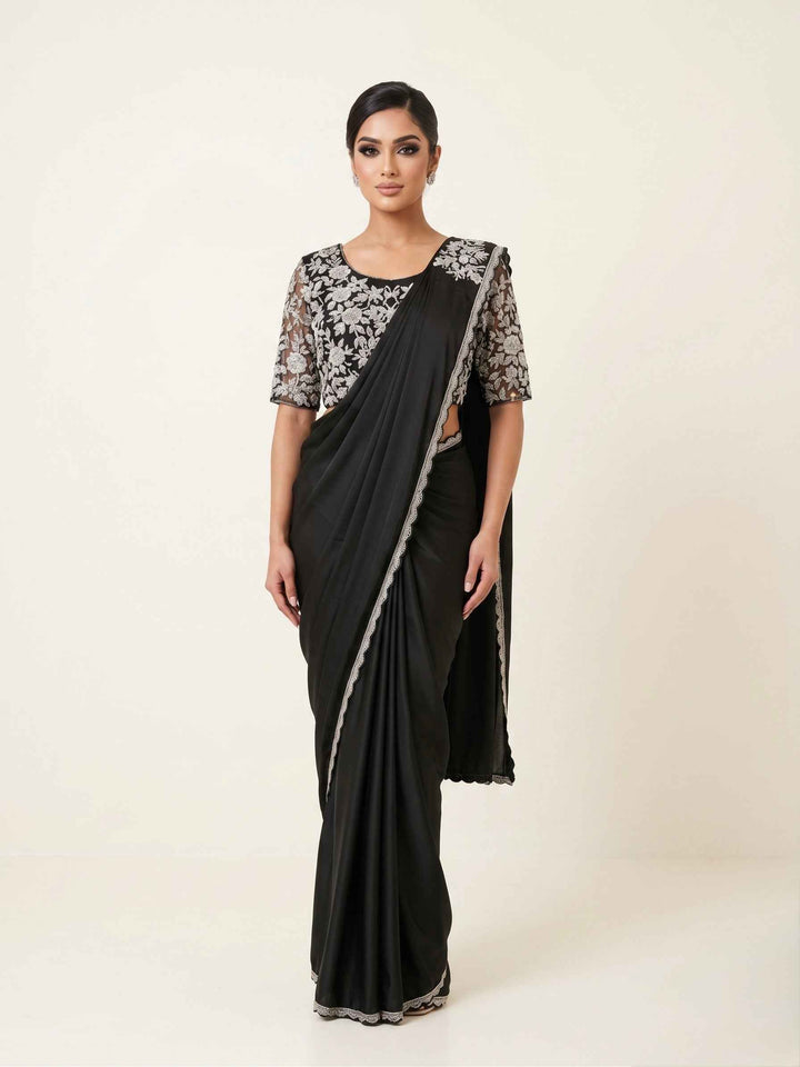 Readymade Saree Floral Embroidered Net Blouse