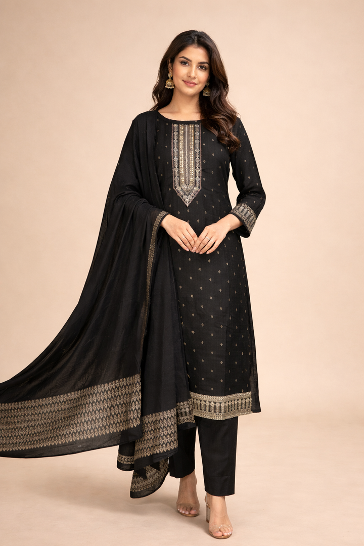Black Vatican silk kurti set with dupatta UK embroidered Indian outfit women