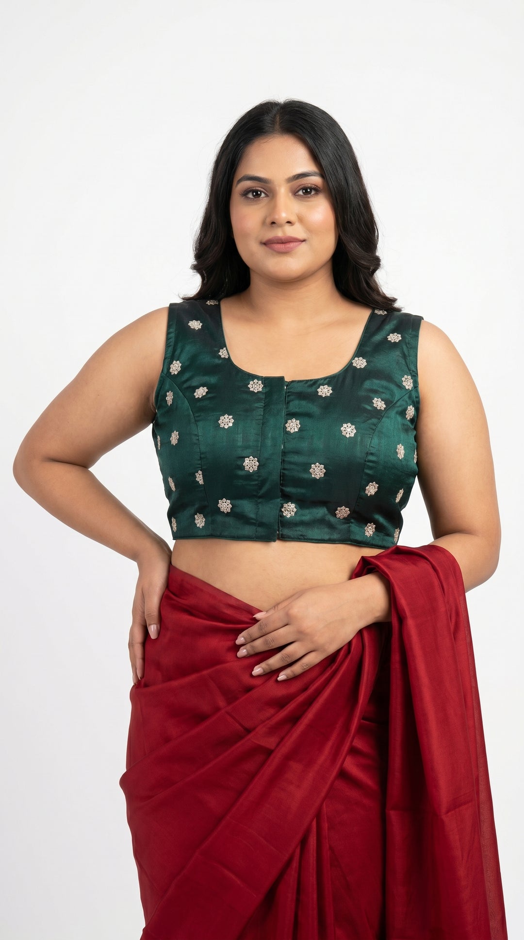 Fendi Silk Booti Blouse in Bottle Green – square neck front view – Shree Leicester