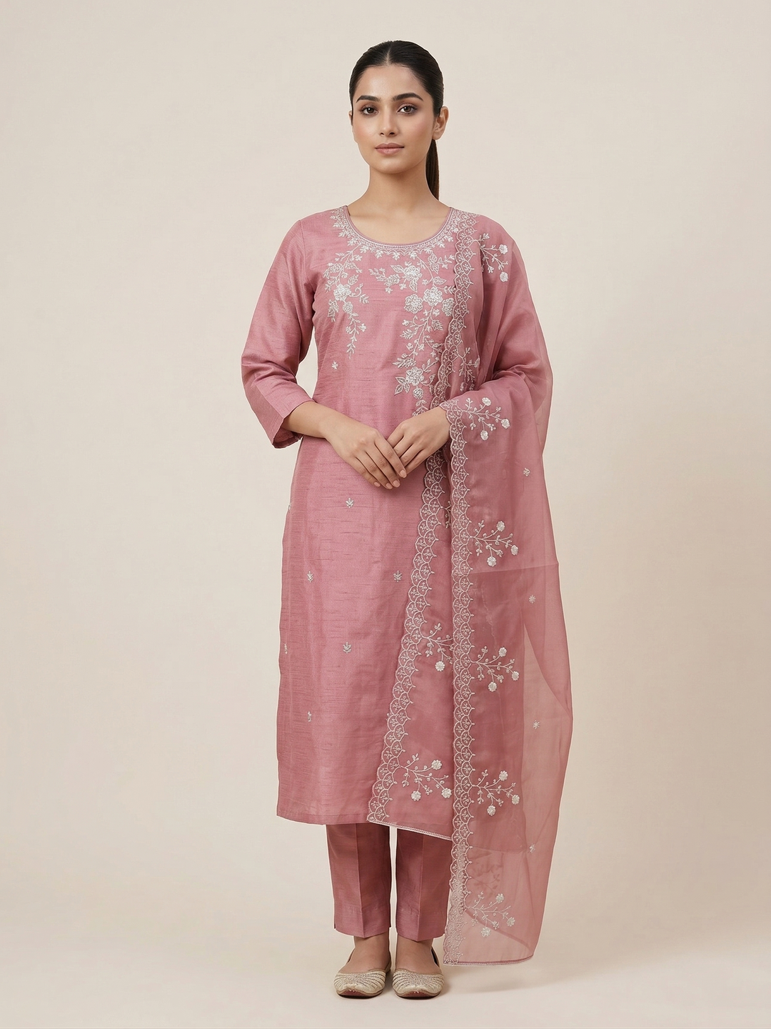 Cotton Floral Thread Kurti Set