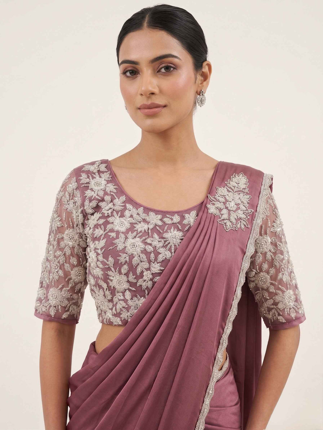 Readymade Saree Floral Embroidered Net Blouse