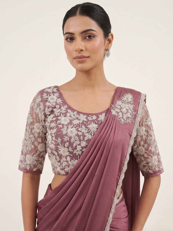 Readymade Saree Floral Embroidered Net Blouse