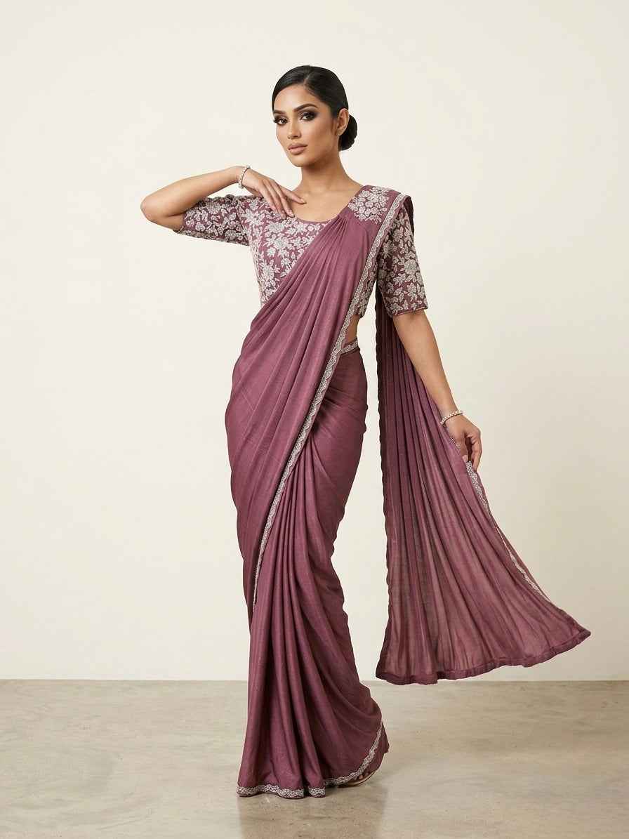 Readymade Saree Floral Embroidered Net Blouse
