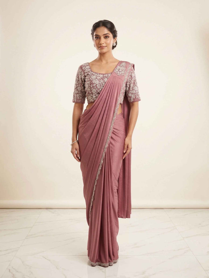 Readymade Saree Floral Embroidered Net Blouse