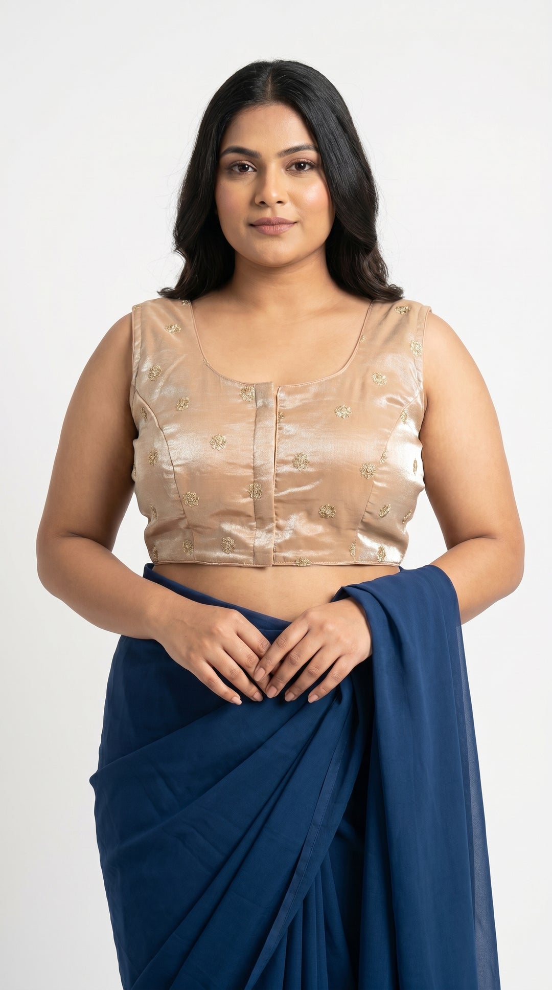 Fendi Silk Booti Blouse in Gold – gold booti embroidery front view – Shree Leicester