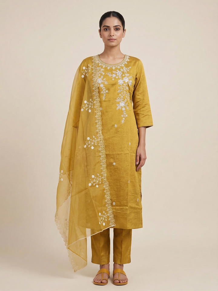 Cotton Floral Thread Kurti Set
