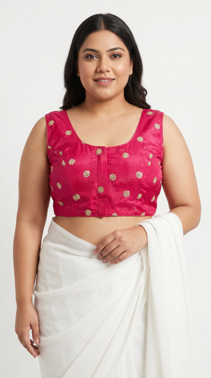 Fendi Silk Booti Blouse in Hot Pink – square neck front view – Shree Leicester