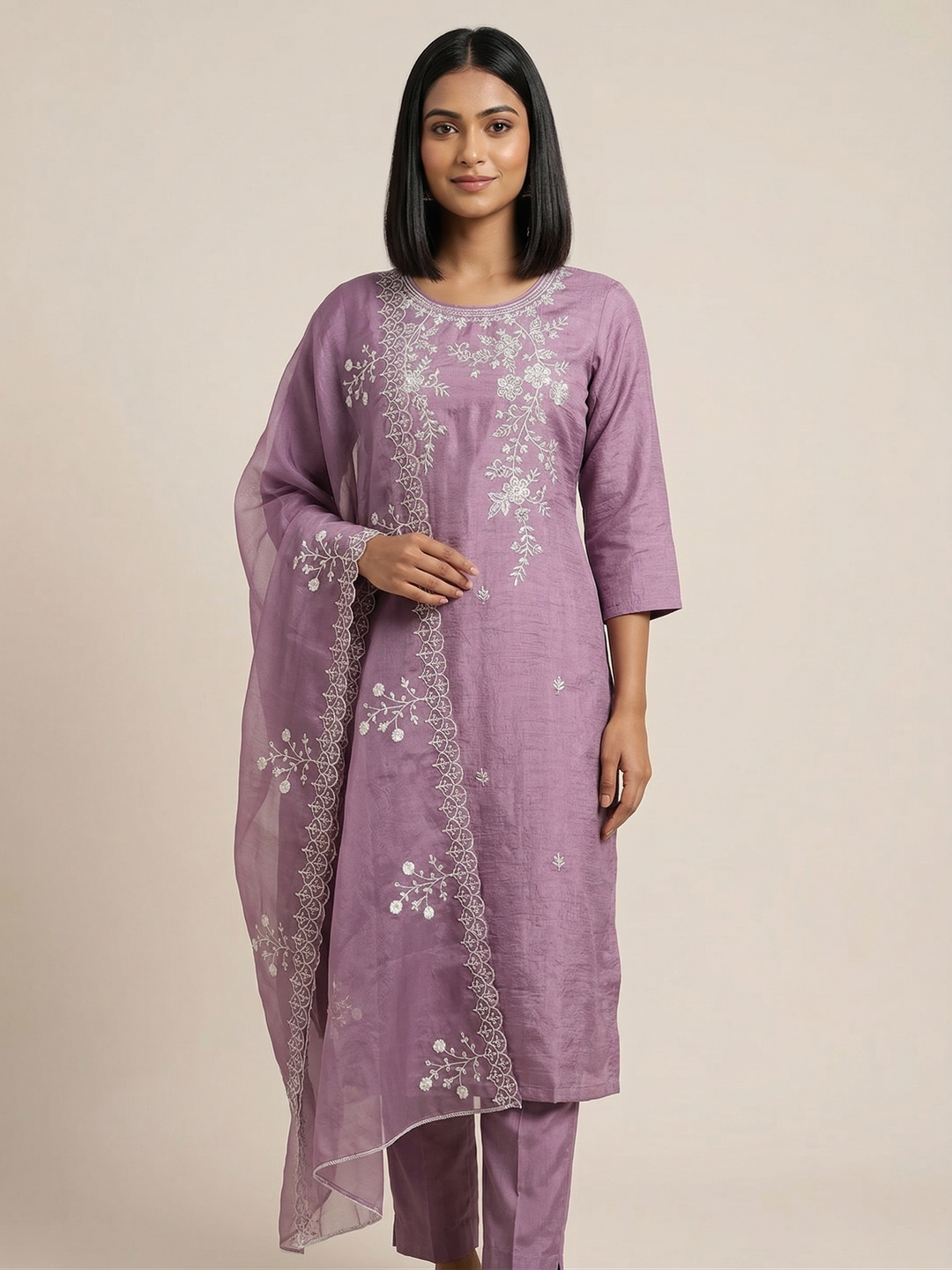 Cotton Floral Thread Kurti Set