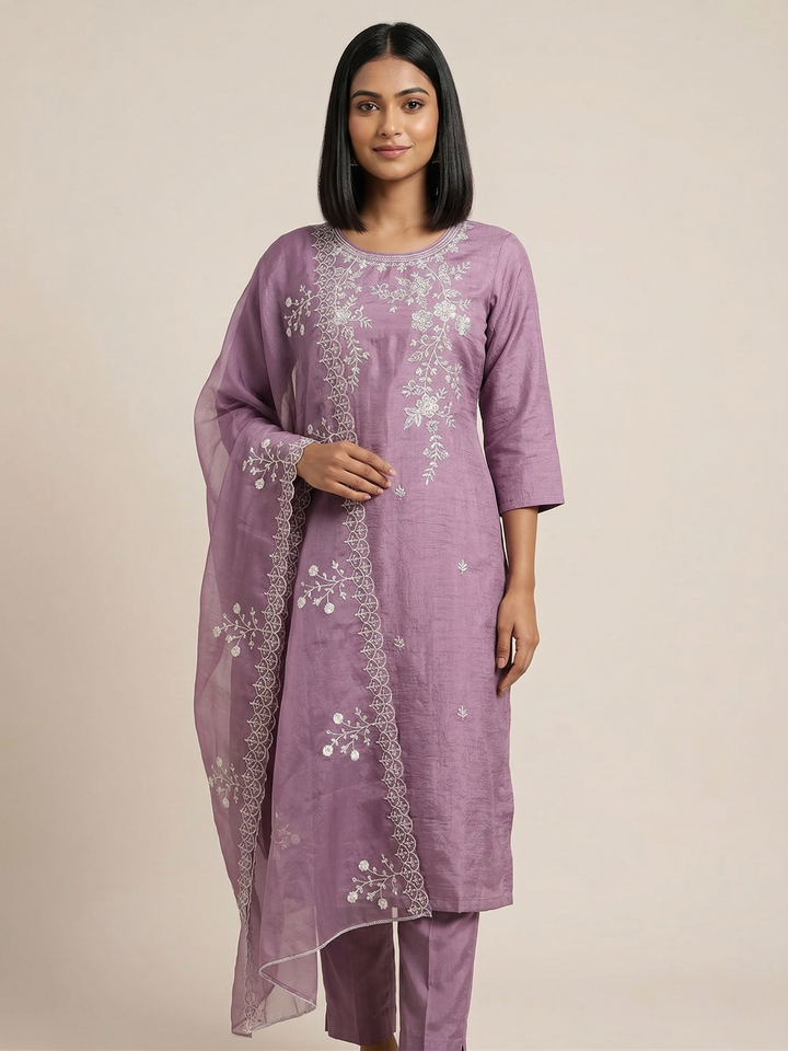 Cotton Floral Thread Kurti Set