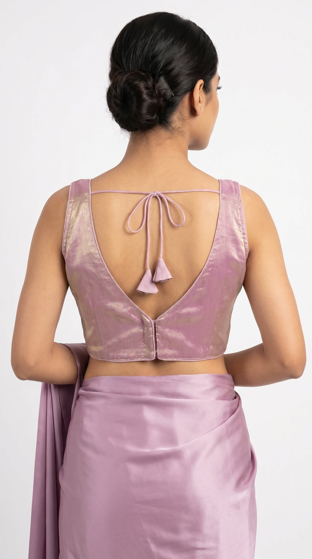 Fendi Silk Plain V-Neck Blouse in Lilac – V-back with dori – Shree Leicester