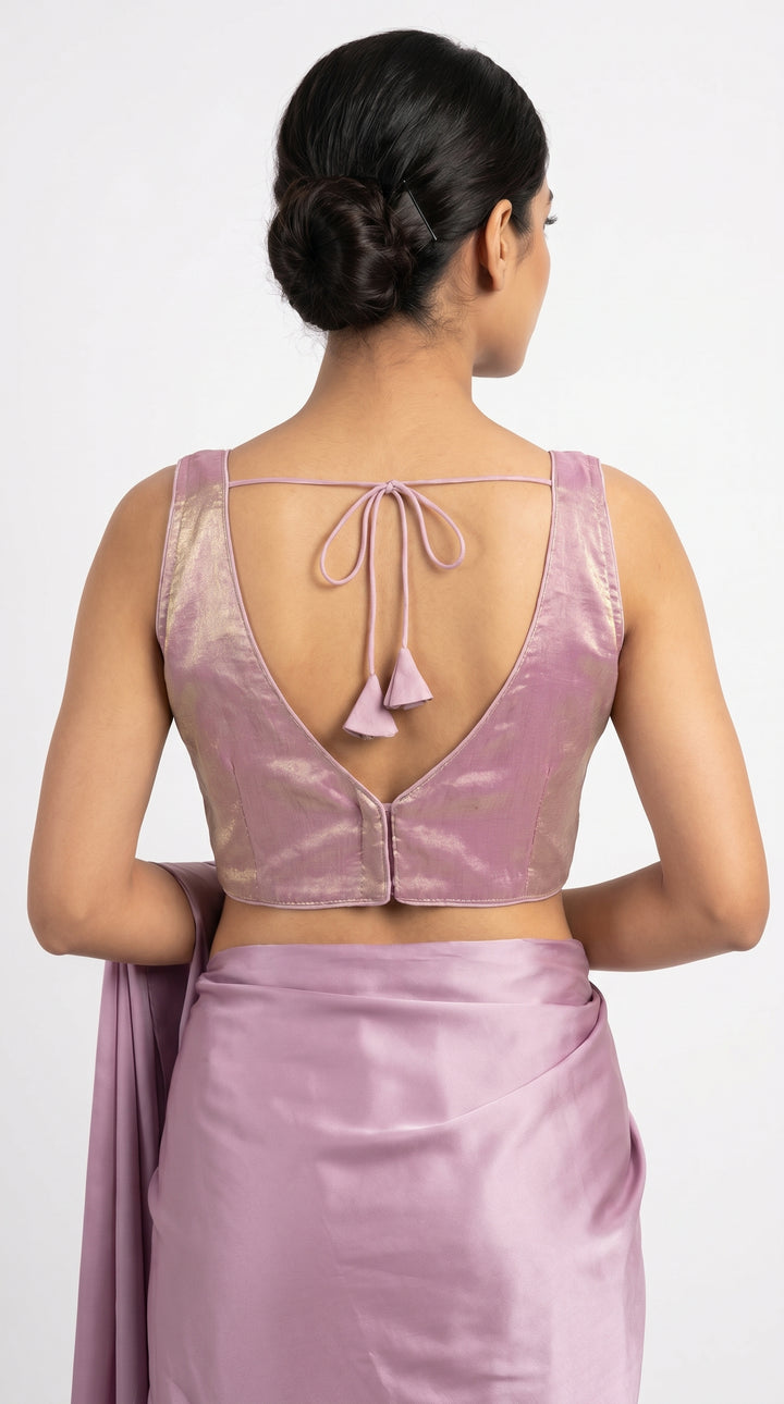 Fendi Silk Plain V-Neck Blouse in Lilac – V-back with dori – Shree Leicester