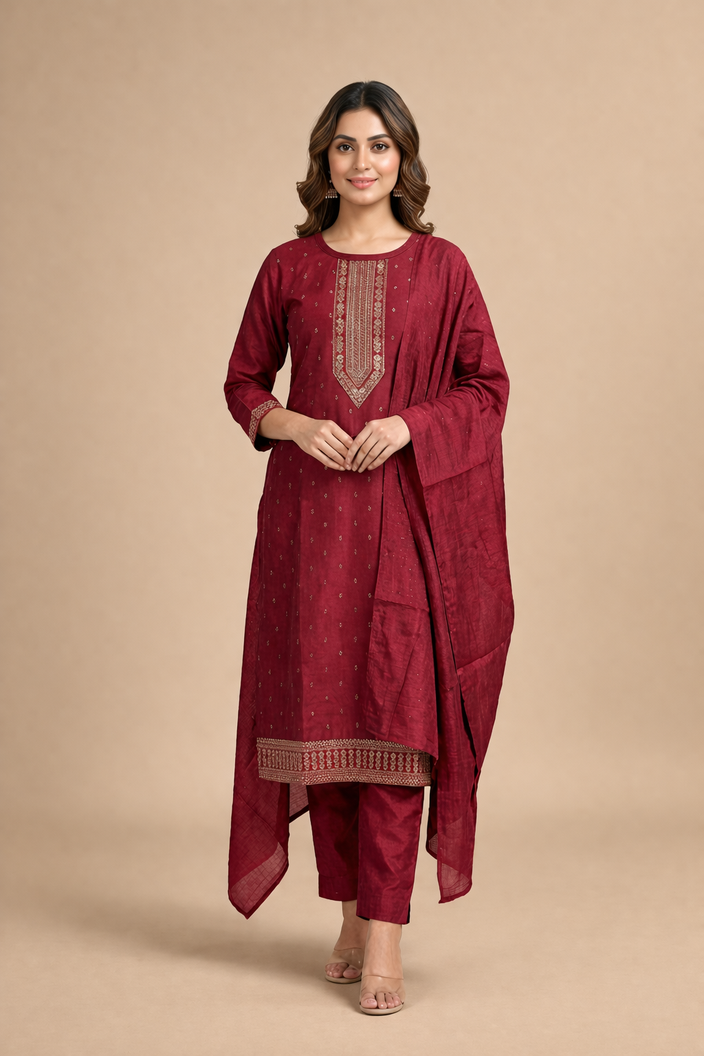 Maroon Vatican silk kurti set with dupatta embroidered kurta set UK women