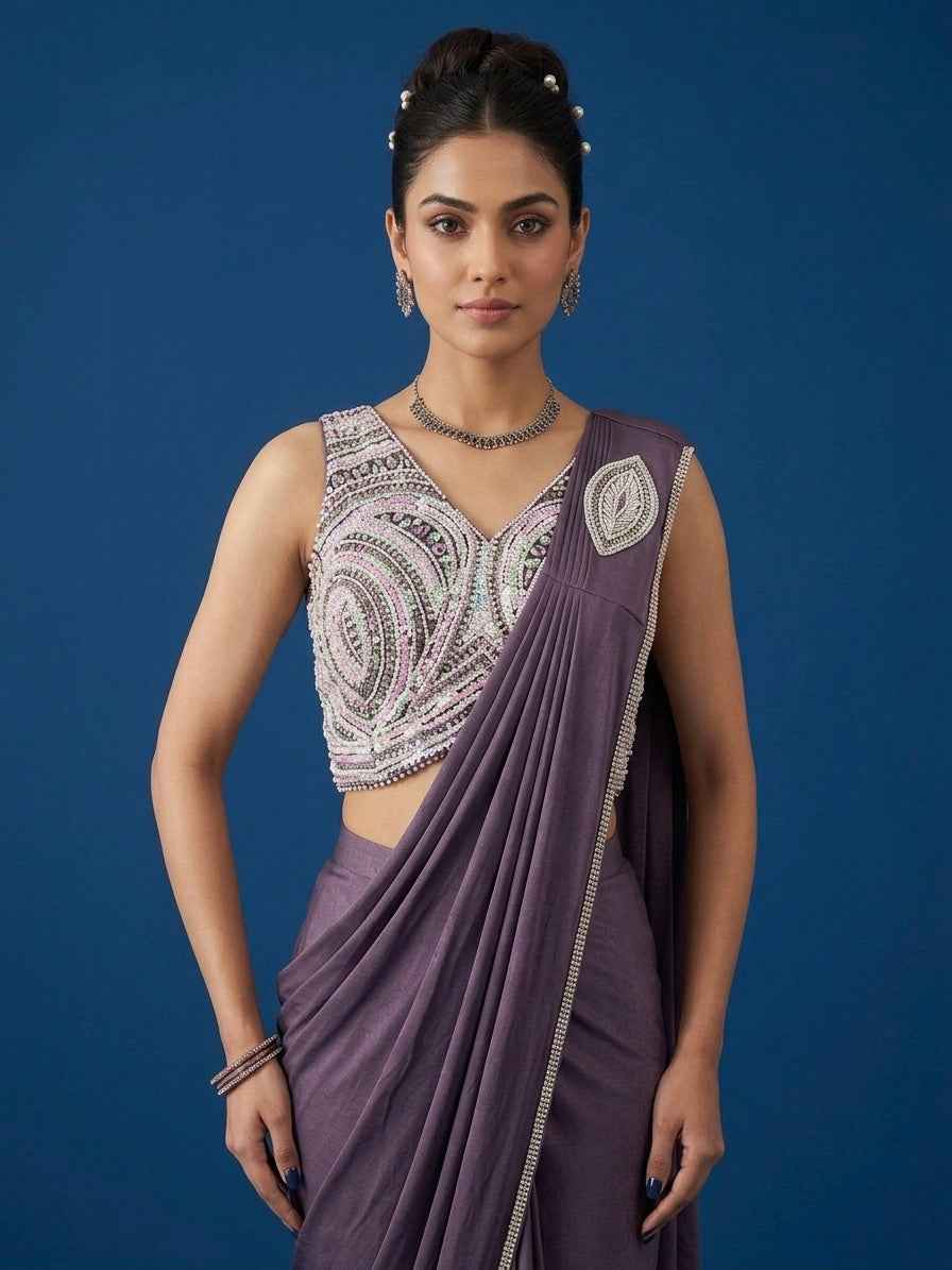 Readymade Saree Paisley Sequin Blouse