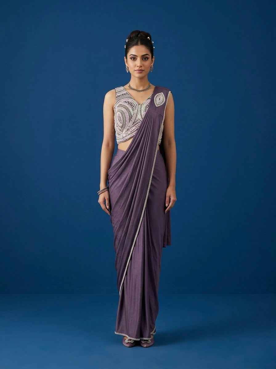 Readymade Saree Paisley Sequin Blouse