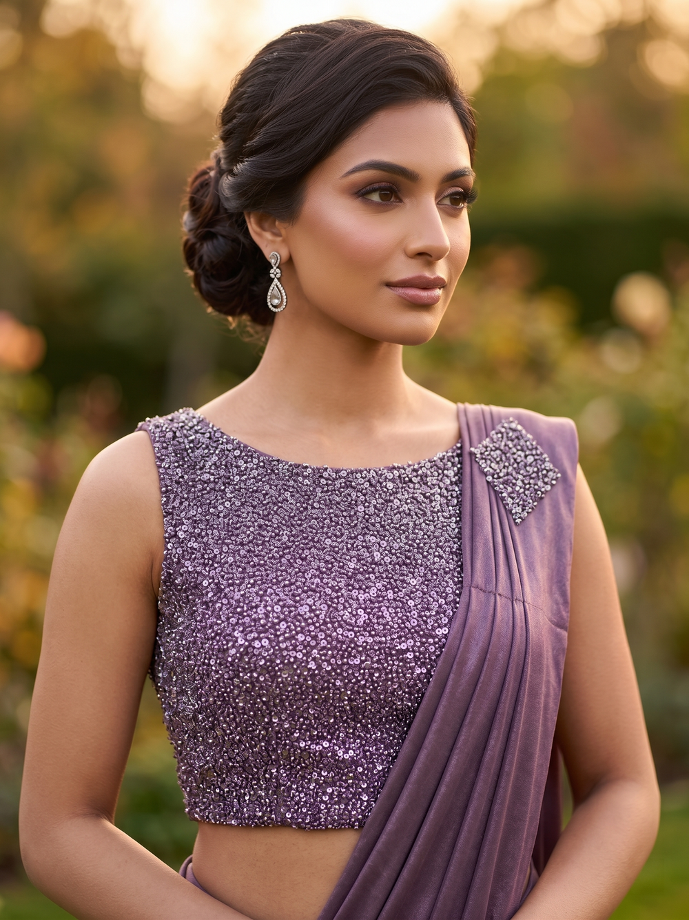Mauve readymade lycra saree blouse with sequin and bead embroidery – Shree, Leicester