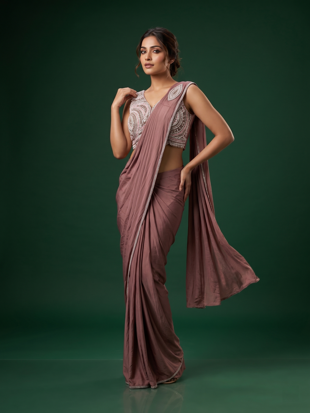 Readymade Saree Paisley Sequin Blouse