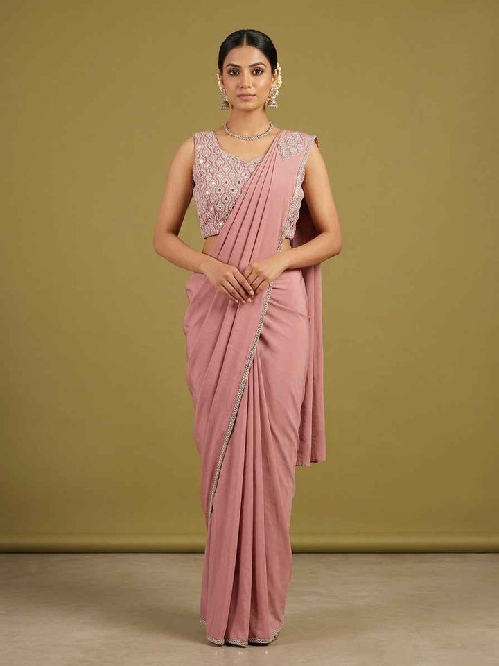 Pink Readymade Saree Mirror Work Blouse