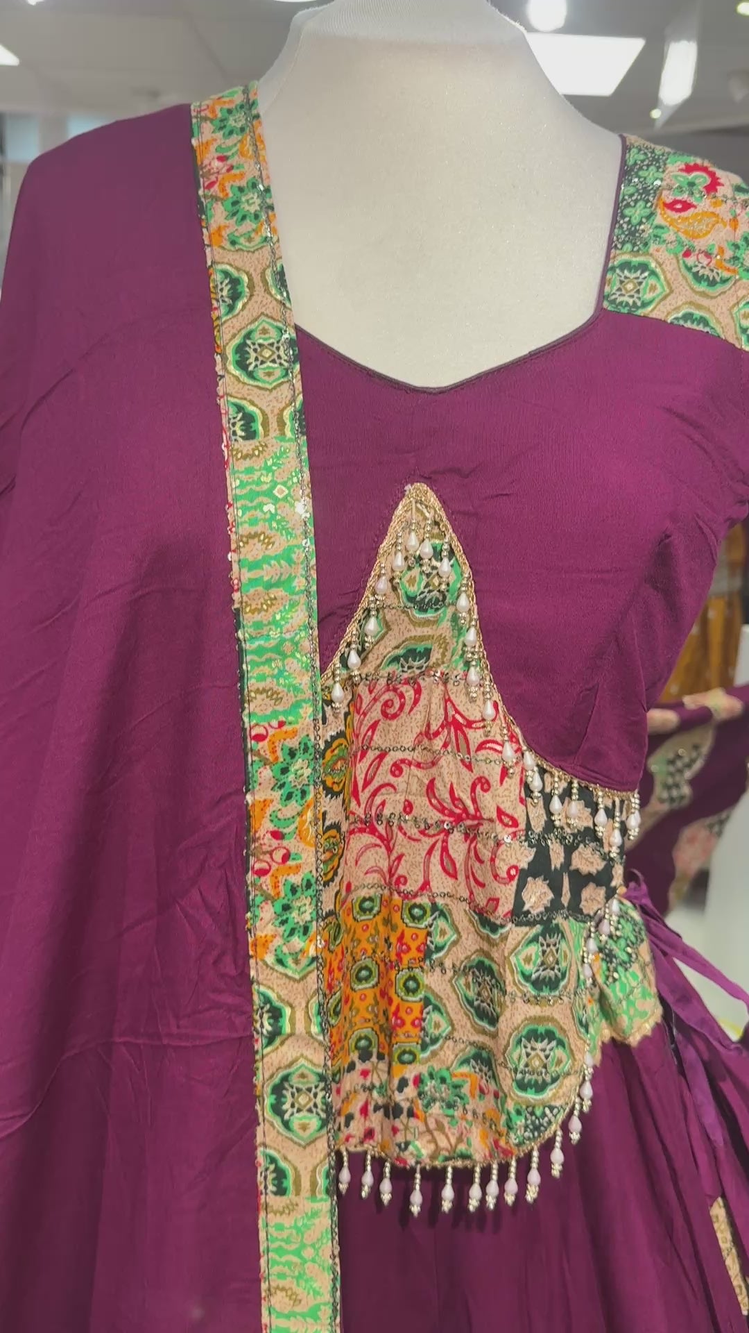 Navratri Chaniya Choli in Wine – blouse detail video – Shree Leicester