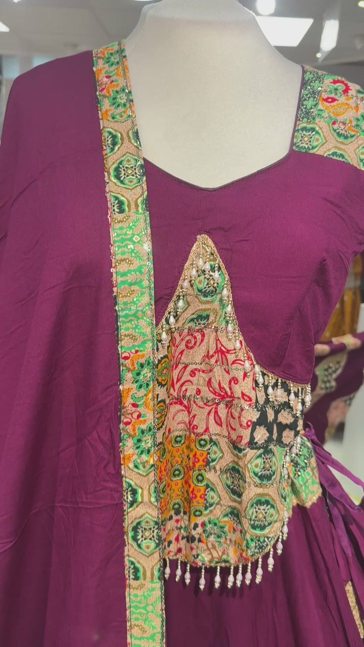 Navratri Chaniya Choli in Wine – blouse detail video – Shree Leicester
